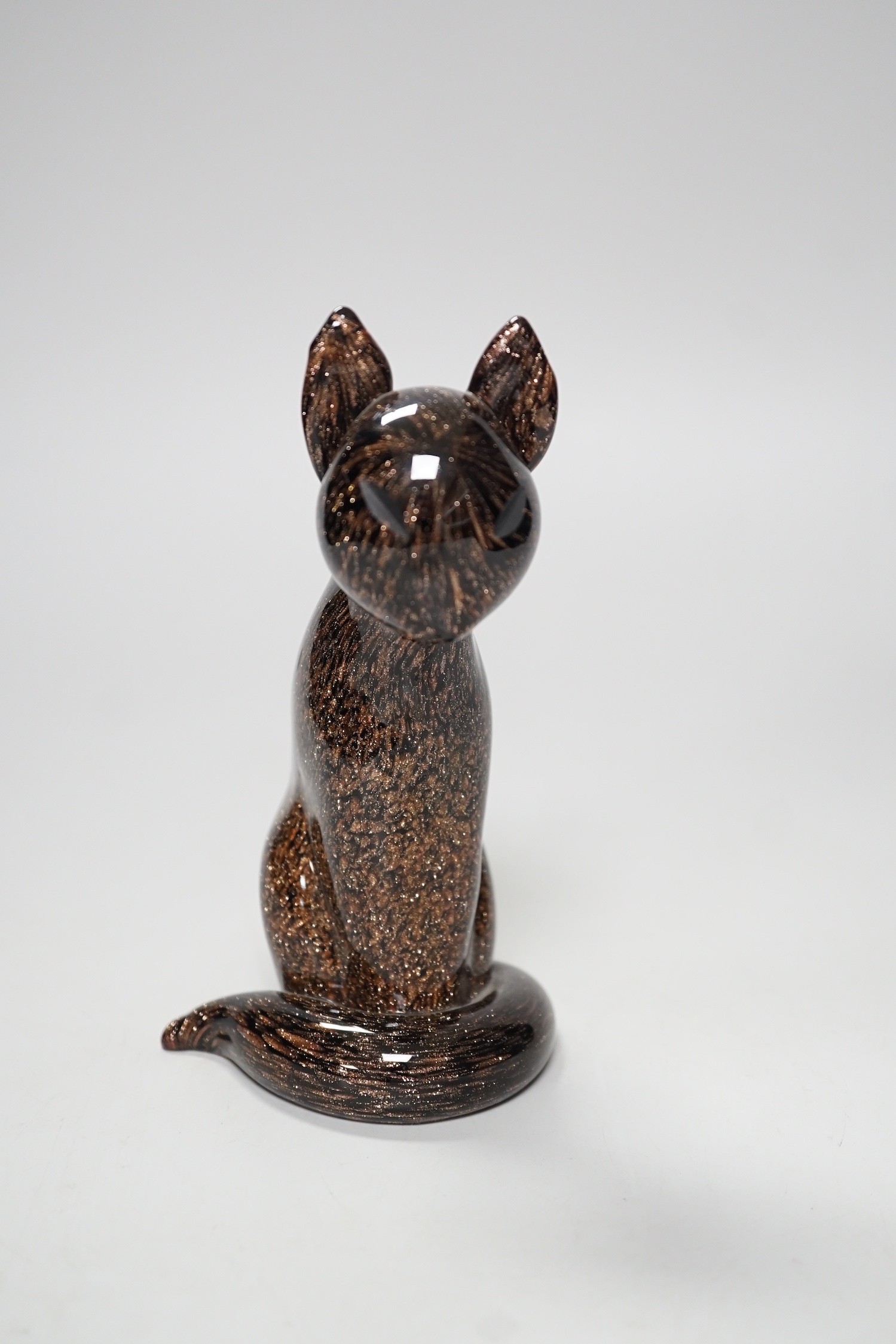 A Seguso Murano aventurine glass cat. 15cm tall